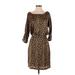 MICHAEL Michael Kors Cocktail Dress Boatneck 3/4 sleeves: Brown Leopard Print Dresses - Women's Size Small