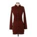 Lulus Casual Dress - Shirtdress High Neck Long sleeves: Brown Solid Dresses - Women's Size Small