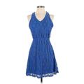 Umgee Casual Dress - Fit & Flare: Blue Brocade Dresses - Women's Size Small