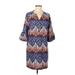 TRACY NEGOSHIAN Casual Dress - Shift V Neck 3/4 sleeves: Blue Dresses - Women's Size Medium