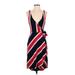 Express Casual Dress - A-Line V Neck Sleeveless: Red Stripes Dresses - Women's Size Small