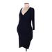 H&M Mama Casual Dress - Midi V-Neck 3/4 sleeves: Blue Solid Dresses - Women's Size Medium Maternity