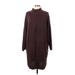 FP BEACH Casual Dress - Sweater Dress High Neck 3/4 sleeves: Burgundy Solid Dresses - Women's Size Large