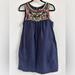 J. Crew Dresses | J. Crew Floral Embroidered Linen/Cotton Dress With Pockets Women’s Size 2, Blue | Color: Blue | Size: 2