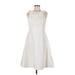 Sangria Cocktail Dress - A-Line High Neck Sleeveless: Ivory Solid Dresses - Women's Size 8