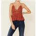 Free People Tops | Free People Intimately Adella Lace Smocked Back Cami Winding Roads Size S | Color: Orange | Size: S