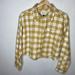 American Eagle Outfitters Tops | American Eagle Cropped Flannel Button Front Shirt Yellow Plaid Distressed Small | Color: Yellow | Size: S
