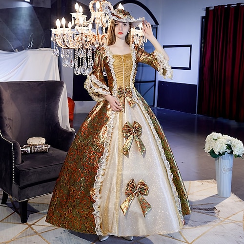 Rokoko Viktorianisch Renaissance Bodenlang Kleid Partykostüm Maskerade Übergröße Normal Puffärmel / Ballon Trompetenärmel Prinzessin Übergrössen Spitze Tüll Vintage Ballkleid Quadrathals Kostüm Damen Image
