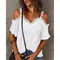 2023 T-Shirt con spalle scoperte a maniche corte in pizzo bianco T-Shirt con scollo a v da donna estiva allentata T-Shirt T-Shirt T-Shirt