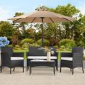 Smugdesk.com 4 - Person Outdoor Seating Group w/ Patio Umbrella Synthetic Wicker/All - Weather Wicker/Metal/Wicker/Rattan/Rust - Resistant Metal | Wayfair