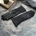 GOURS-Gants longs doublés en cuir véritable pour femme gants de conduite chauds et doux peau de