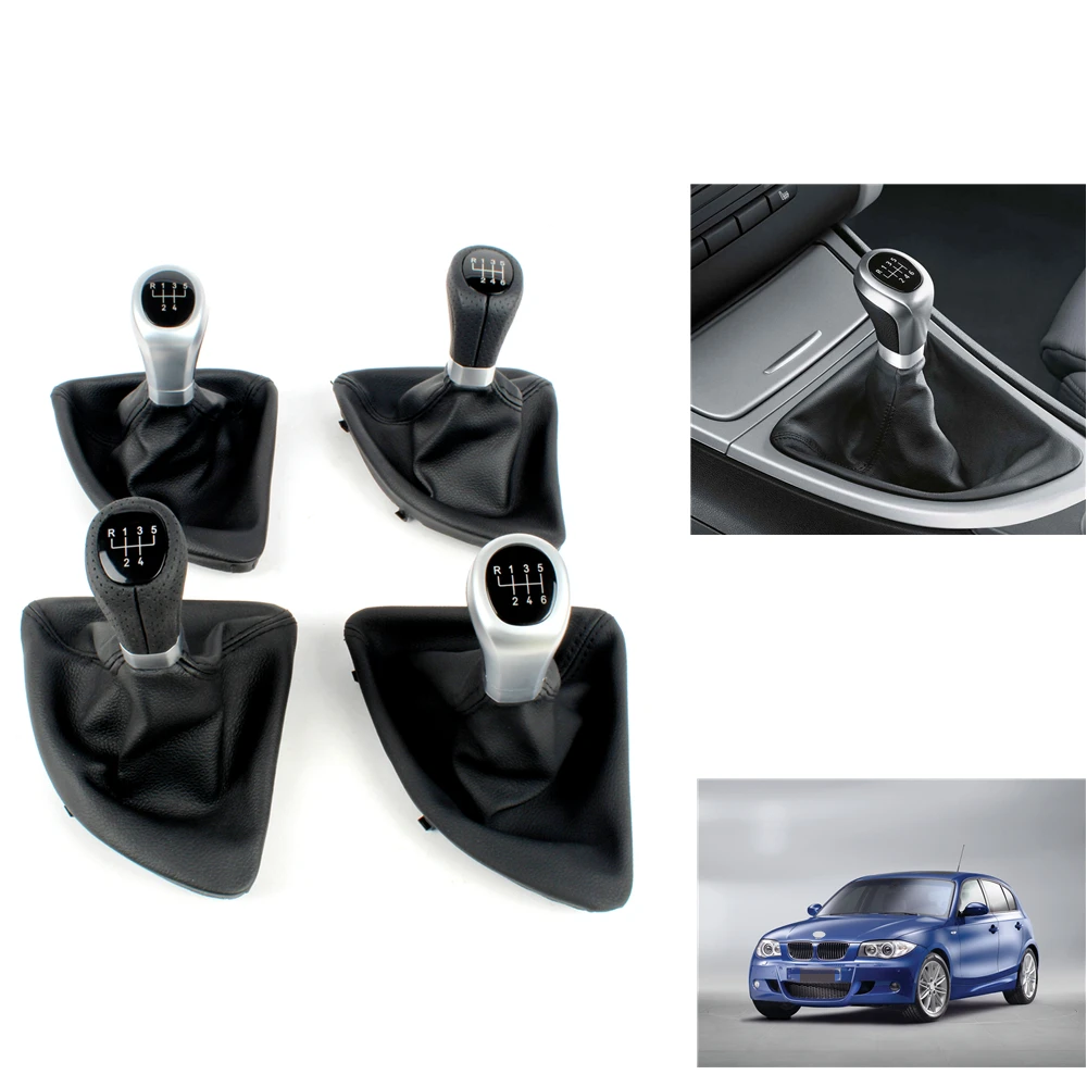 Per BMW Serie 1 E81 E82 E87 E88 Auto-styling 5/6 Velocità Gear Stick Pomello Del Cambio Livello PU Stivale In Pelle