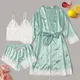 3-Piece Women Sexy Garter Lingerie Set Robes Lace Bodysuit Deep-V Neck Underwear Satin Sleepwear