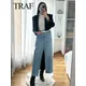 TRAF 2024 Female Fashion Denim Skirt Casual Vintage Women Front Slit Blue Denim Pockets Slim High