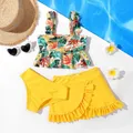 PatPat 3pcs Kid Girl Floral Print Ruffled Swimsuit Suitable for Summer Season Soft and Comfortable