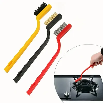 3/6/9pcs Gas Stove Cleaning Brush Kitchen Supplies Range Hood Stove Cleaning Tool Steel Wire Copper Wire Nylon Wire Small Brush
