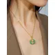 Flower Jade Necklace Gold Plated Stainless Steel Lip Chain Round Natural Jade Agate Pendant Necklace