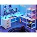 Wrought Studio™ White Corner Desk, 55" Home Office Desk w/ Drawers & Power Outlet, L Shaped Gaming Desk w/ Led Lights, Storage Shelves | Wayfair