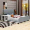 Latitude Run® Full Size Upholstered Platform Bed w/ Storage Nightstand & Guardrail in Gray | 35.4 H x 72.4 W x 80.7 D in | Wayfair