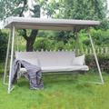 Arlmont & Co. Outdoor Patio 3 Seaters Metal Swing Chair Swing Bed w/ Cushion & Adjustable Canopy Champagne Color in Gray | Wayfair