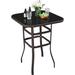 Red Barrel Studio® Outdoor Patio Bar Table Dining Table, Tempered Glass Tabletop, Metal Frame & Slat Design in Black | Wayfair