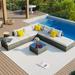8-Pieces Outdoor Patio Furniture Sets, Garden Conversation Sofa Set, Single Sofa Combinable, Cushions & Wicker
