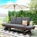 Outdoor Adjustable Patio Wooden Daybed Sofa Chaise Lounge with Cushions for Balcony,Backyard, Poolside, Acacia Wood Frame