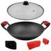 14-Inch Cast Iron Wok Set (Pre-Seasoned), Glass Lid & Silicone Hot Handle Holders