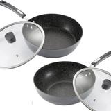 Deep Frying & Wok Pan Set 12 inch wok & stir fry pan w lid,11 inch skillet frying pan w lid Non Stick Granite