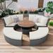 5-Piece Round Rattan Sectional Sofa Set w/Liftable Table & Cushions