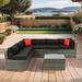 Outdoor Patio Wicker 5 Piece Furniture Set, Rattan Sectional Conversation U Sofa Chair with Table, Cushion, 2 Pillow