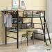 Functional Twin Metal Loft Bed with Shelves, Desk, Hanging Rack - Sturdy, Black/White