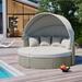 Patio Round Outdoor Sectional Sofa Set with Retractable Canopy, Rattan Daybed with Separate Seating and Removable Cushion, Gray