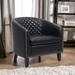 Accent Barrel Chair PU Leather Chair Inlaid Rivet Decoration Sofa with Wood Legs,Black
