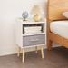 Nightstand With Collapsible Fabric Drawer, 2-Tier Storage End Table, Wood Side Table with Storage Cabinet for Bedroom