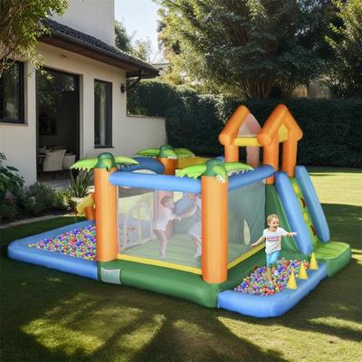 Outsunny Tropical Inflatable Water Slide Summer Theme Jumping Castle - 216.5"Lx112.25"Wx102.25"H