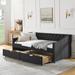 Twin Size Upholstered Tufted Daybed Sofa Bed With Drawers With Button on Back and Copper Nail on Arms