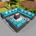 Outdoor Grey Wicker Sectional Furniture Patio Sofa Set with Firepit Table