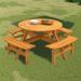 JASIWAY 8-Person Round Outdoor Wooden Picnic Table Dining Set