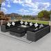 Outdoor Grey Wicker Sectional Furniture Patio Sofa Set with Firepit Table