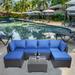 7 Pieces Outdoor Patio Sectional Sofa Couch, PE Rattan Furniture Conversation Sets with Washable Cushions & Glass Coffee Table