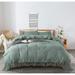 Vintage Tassel Bedding Set Green California King Size 3Pcs Duvet Cover Set Fringed Boho 100% Washed Cotton with Zipper Closure