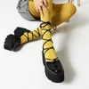 Punk 2021 Marke Trendy Schwarz Casual Frauen Pumpen Plattform Chunky Lace Up Kreuz Gebunden Schuhe