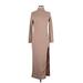 Choosy Casual Dress - Sweater Dress Turtleneck 3/4 sleeves: Brown Solid Dresses - Women's Size Medium