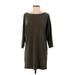 Leith Casual Dress - Mini Boatneck 3/4 sleeves: Brown Solid Dresses - Women's Size Small
