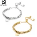 Kalen Herz Anhänger Perlen Armband für Frauen Edelstahl verstellbar geflochten Silber/Gold Farbe