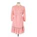 LC Lauren Conrad Casual Dress - A-Line High Neck 3/4 sleeves: Pink Print Dresses - Women's Size Large