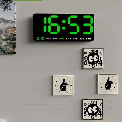 Großer bunter LED digitaler Wecker mit Datentemperatur 2 Alarme großes Display Tages uhr Batterie Backup 12/24h Wanduhr