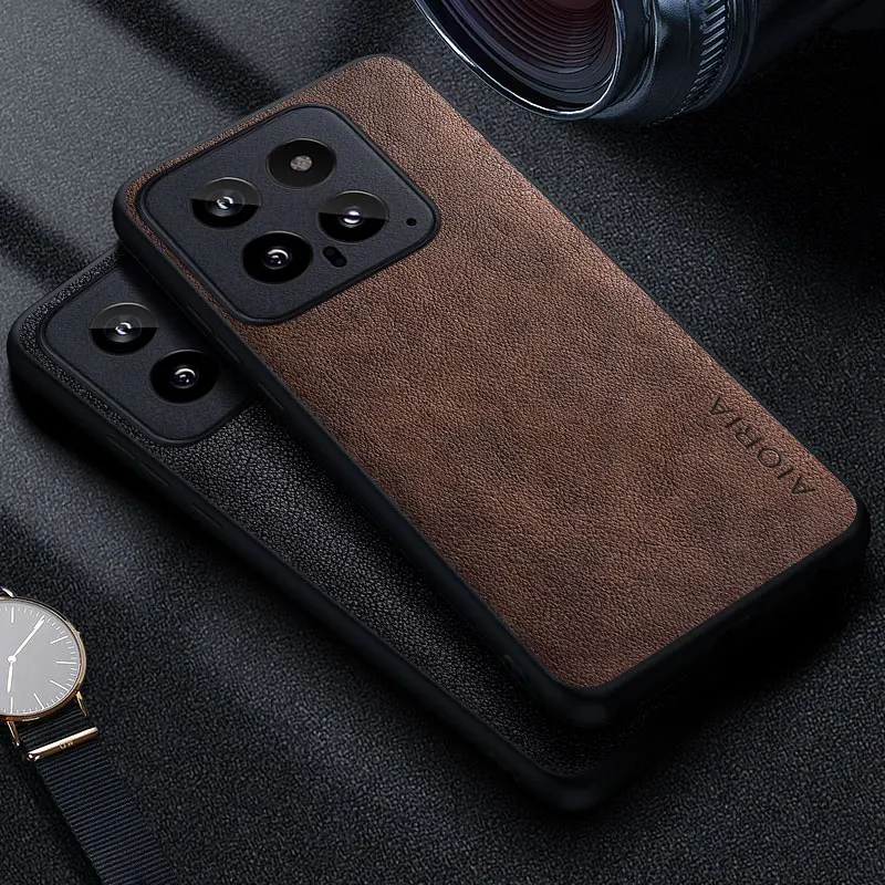 Premium Luxus Leder Handy hülle für Xiaomi 14 13t 12t Pro 13 Ultra Funda Business Style einfarbige Handy hülle Capa Hülle Image
