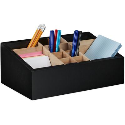 Relaxdays - Schreibtisch Organizer, 12 Fächer, verstellbar, Bambus & mdf, Badorganizer, hbt 12 x 30 Image